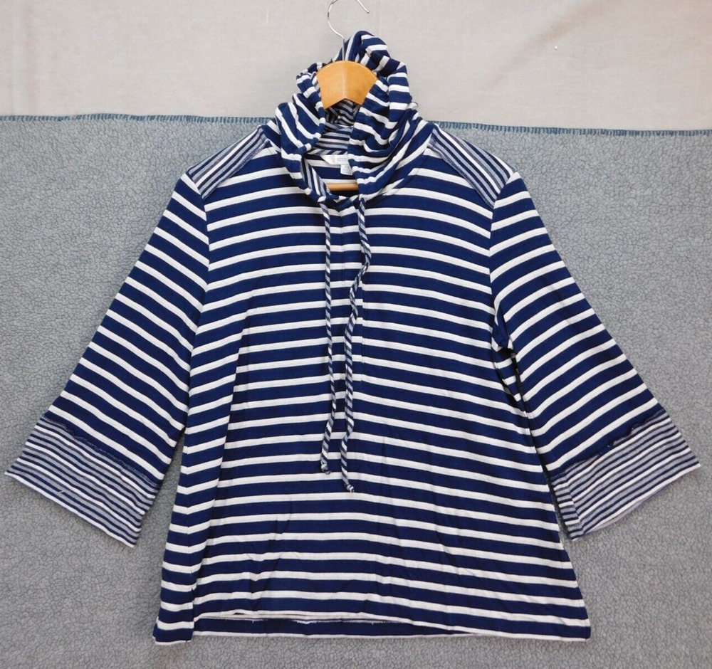 Erin London Women's PS Hooded Cowl Neck Blue Striped Shirt